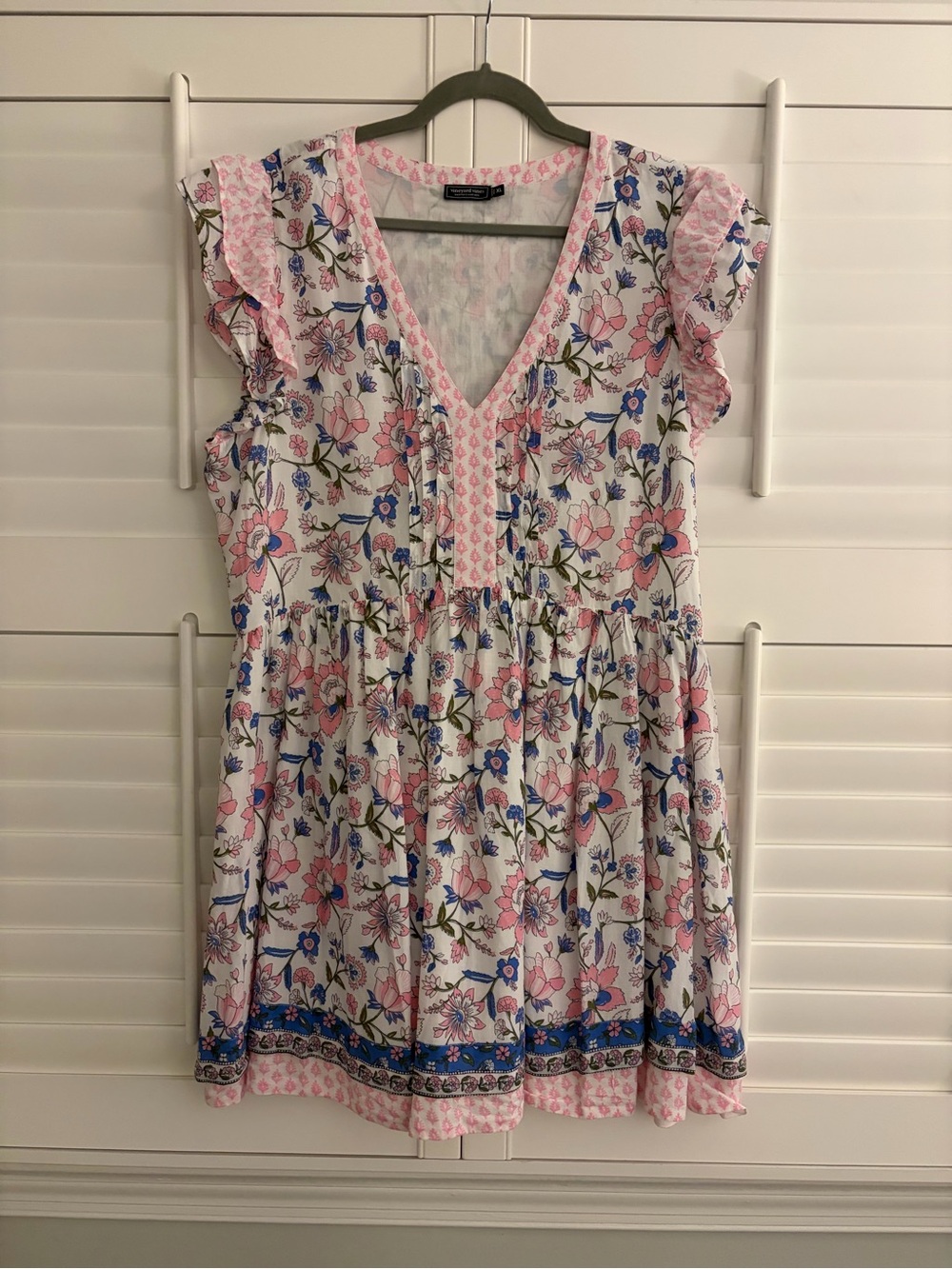 Vineyard Vines White Floral Mini Dress with Pink and Blue Accents